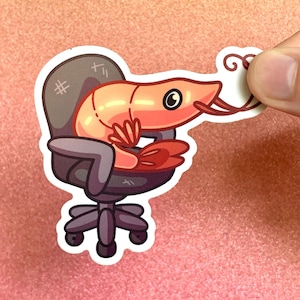 Posture Check Shrimp Sticker | Matte Vinyl Waterproof Weatherproof Sticker, Cute Funny Shrimp in Office Chair Water Bottle Laptop Sticker