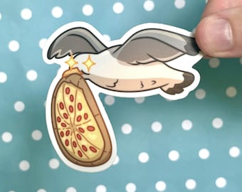 Thieving Seagull Sticker | Matte Vinyl Waterproof Weatherproof Sticker, Funny Seagull with Pizza Sticker, Water Bottle Laptop Decal