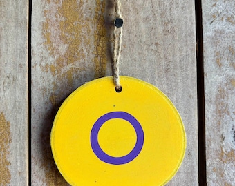 Intersex Flag Wood Slice Ornament Painting