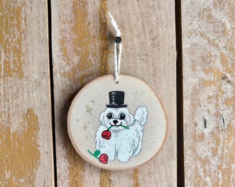 Gentleman Dog Painted Wood Slice Ornament