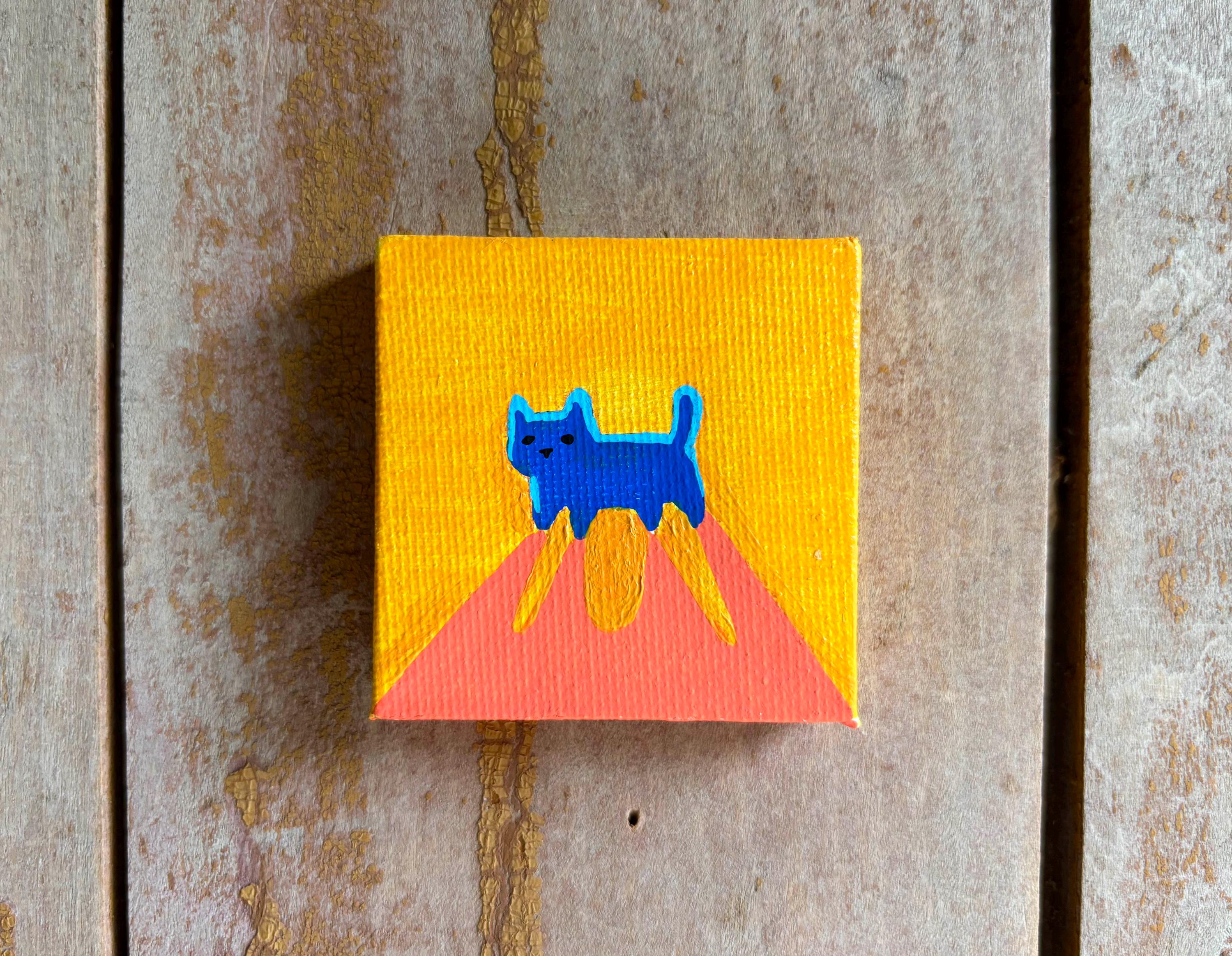 Silhouette Kitty Canvas Painting | Tiny 2x2 Painting, Miniature Cat Art, Hanging Stretched Canvas, Handmade Original Miniature Wall Hanging