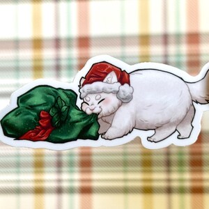 Santa Cat Sticker | Holiday Santa Claus Cat Sticker, Christmas Holiday Kitty Vinyl Matte Sticker, Waterproof Water Bottle Laptop Sticker