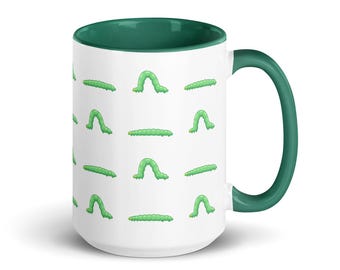 Inchworm Mug | 15oz Ceramic Microwaveable Dishwasher Safe Cute Caterpillar Mug, Funny Inch Worm Coffee Cup, Cottagecore Bug Tea Mug