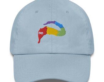 Worm On a String Embroidered Dad Hat | Cute Funny Dad Hat, Silly Rainbow Worm On a String Cap, Embroidered Accessory Accessories