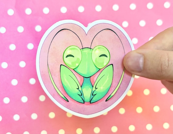 Mantis Love Sticker | Vinyl Praying Mantis Bug Sticker, Waterproof Large Sticker, Cute Animal Insect Sticker, Kawaii Laptop Water Bottle