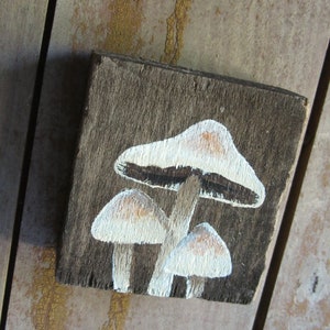 Peinture miniature sur bois Champignons sucrés Art original fait main de champignon, art de champignon vénéneux rustique minuscule de Cottagecore, peinture d'amant de champignon image 5