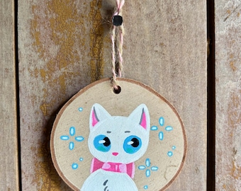 Sparkling Pretty Kitty Wood Slice Ornament Painting