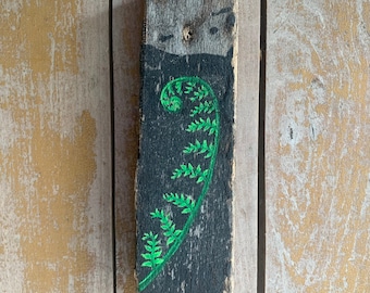 Fern Wood Painting | Handmade Original Rustic Art, Painting, Tiny Plant Botanical Art, Cottagecore Art, Nature Painting