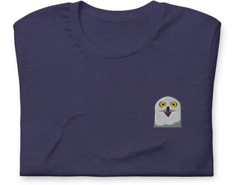 Funny Owl Embroidered Unisex T-Shirt | Cute Funny Embroidered Tee Shirt, Gift for Owl Lover Lovers, Snow Snowy Owl Meme, Bird Embroidery