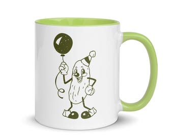 Clown Pickle Mug | Dishwasher Safe Microwaveable Ceramic Mug, Cute Retro Coffee Cup, Pickle Pickles Lover Gift, Cartoon Rubberhose Tea Mug