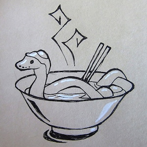 Ramen Schlange Illustrierte Karte | Einzigartige Illustration, niedliche Schlange Zeichnung, japanische Ramen-Schlange Illustration, Python Karte