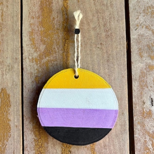 Nonbinary Flag Wood Slice Ornament Painting