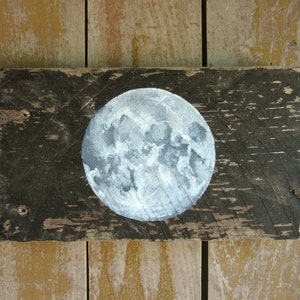 Full Moon Painting on Relaimed Wood, Wall Hanging Handmade Original Full Moon Art Painting, Rustic Wood Art Farmhouse Decor, Moon Lover Gift