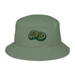 Pickle Slices Embroidered Organic Bucket Hat | Cute Funny Hat, Pickle Lover Cap, Cotton Pickles Accessories, Embroidery Pickles Bucket Hat