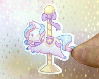 Cavalo do carrossel adesivo | Etiqueta pastel bonito do carnaval, etiqueta grande matte do vinil, etiqueta impermeável estética do portátil da garrafa de água de kawaii