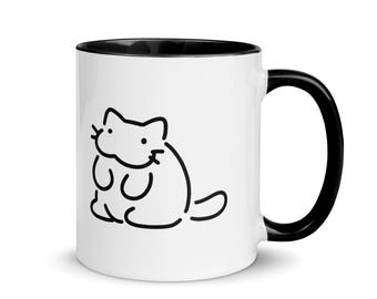 Chunky Cat Mug | 11oz Microwaveable Dishwasher Safe Ceramic Mug, Cute Funny Fat Cat Mug, Gift for Cat Lover Cup, Minimalist Style