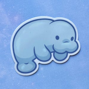 Manatee Sticker | Cute Chibi Manatee Sticker, Large Vinyl Matte Animal Sticker, Kawaii Waterproof Water Bottle Laptop Manatee Sticker
