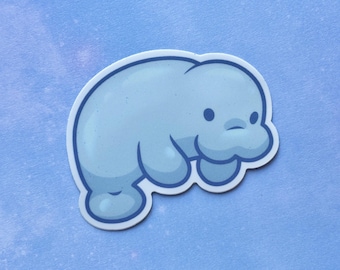 peixe-boi adesivo | Adesivo fofo de peixe-boi chibi, adesivo animal fosco de vinil grande, adesivo de peixe-boi para laptop com garrafa de água à prova d'água kawaii