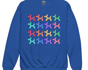 Balloon Dog Pattern Unisex Youth Sweatshirt | Cute Kawaii Sweatshirt, Kidcore Clowncore Aesthetic Top, Balloon Balloons Animal Shirt