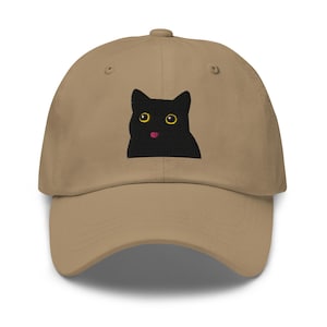 Black Cat Embroidered Dad Hat | Cute Funny Halloween Cap, Black Cat Embroidery Accessory, Adorable Black Kitty Meme Accessories