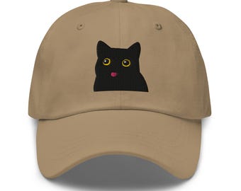 Black Cat Embroidered Dad Hat | Cute Funny Halloween Cap, Black Cat Embroidery Accessory, Adorable Black Kitty Meme Accessories