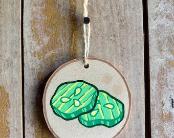 Pickle Slices Wood Slice Ornament Painting