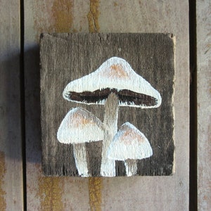 Peinture miniature sur bois Champignons sucrés Art original fait main de champignon, art de champignon vénéneux rustique minuscule de Cottagecore, peinture d'amant de champignon image 2