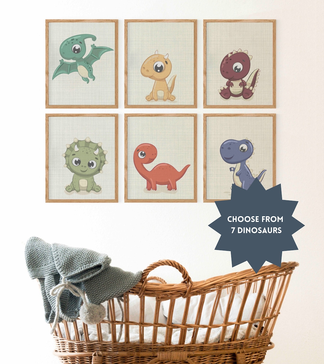 Dinosaur Set of 6 Nursery Prints, Nursery Wall Art, Dinosaur Artwork ...