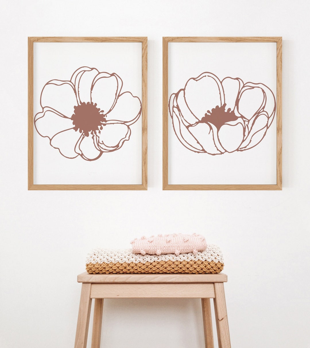 Nursery Artwork Flower Set of 2, Nursery Wall Art, Pink Flower Artwork
