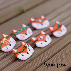 cute fox head brooch for little girl, jacket decoration or close a small vest. Hand modeled in polymer clay