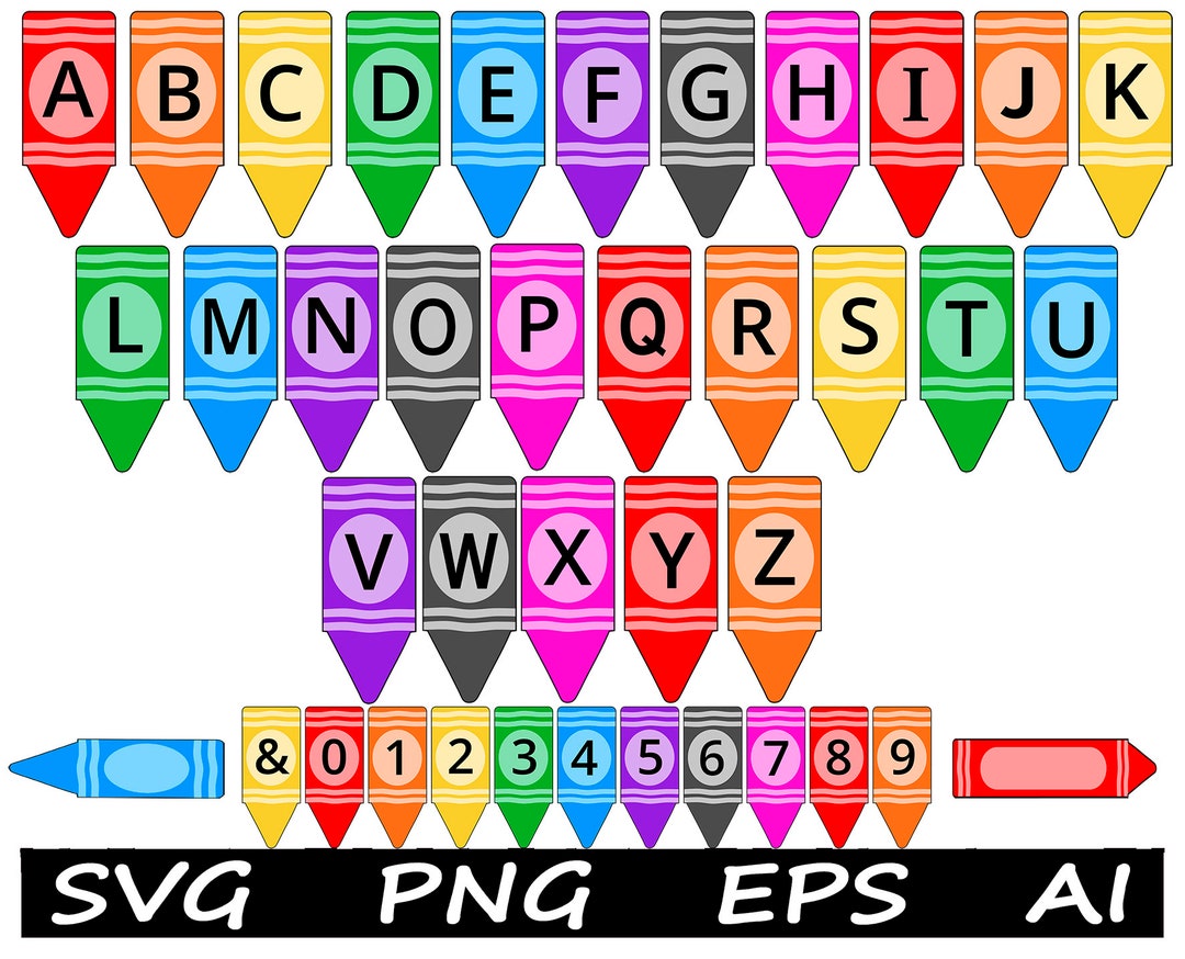 Font Bundle CRAYON Alphabet School Crayons With Letters SVG Files for