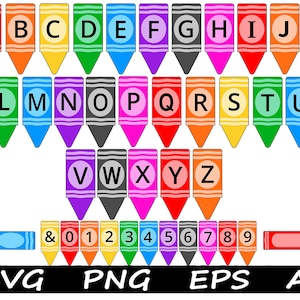 Font bundle CRAYON Alphabet School crayons with letters SVG files for cricut