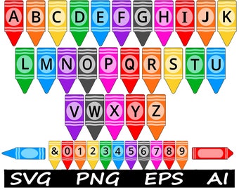 Paquete de fuentes CRAYON Alphabet Crayones escolares con letras Archivos SVG para cricut
