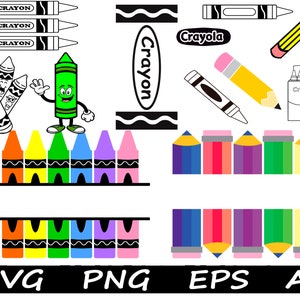 May include: A set of colorful crayons, pencils, and markers in a variety of shapes and sizes. The image includes the words "Crayon" and "Crayola".