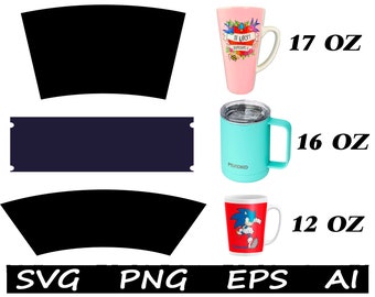 12OZ Mug, 16OZ Mug, 17OZ Mug, Latte Mug Template, Mug Sublimation