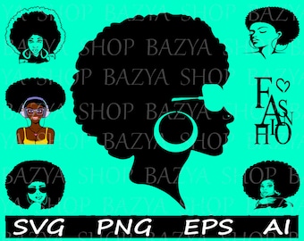 Mujer afro SVG, chica afro SVG, historia negra SVG, mujer afro SVG, diseño digital, mujeres negras SVG, archivo de corte SVG, archivo de silueta