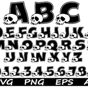 Letras con una calavera Fuentes de Halloween SVG Paquete de fuentes Fuentes para manualidades Fuente espeluznante SVG