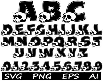 Letras con una calavera Fuentes de Halloween SVG Paquete de fuentes Fuentes para manualidades Fuente espeluznante SVG