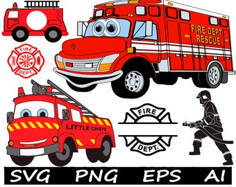 Firetruck svg | Fireman svg | SVG file | Bundle| Digital Cut Files for Cricut| Silhouette| Clipart| Vector Images
