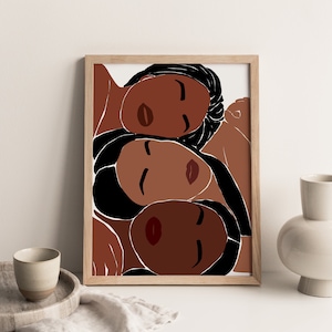 African Girls Wall Art | Black Woman Wall Print | Boho Woman Art | African American Face Art | Modern Self Love | Three Black Girls Wall Art