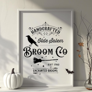 Salem Broom Co, Spooky Wall Art, Vintage Halloween Sign, Living Room Wall Art, Minimalist Halloween, Halloween Poster, Halloween Printable