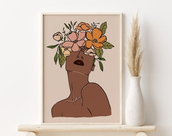 Black Girl Art, African Art, Woman Wall Decor, Flower Girl, Boho Woman Poster, African American Art, Head of Flowers Art, Modern Print