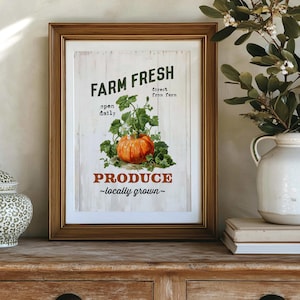 Farm Fresh Pumpkins Sign – Fall Wall Art, Vintage Farmhouse Printable, Rustic Entryway Decor, Pumpkin Wall Print, Autumn Market Poster