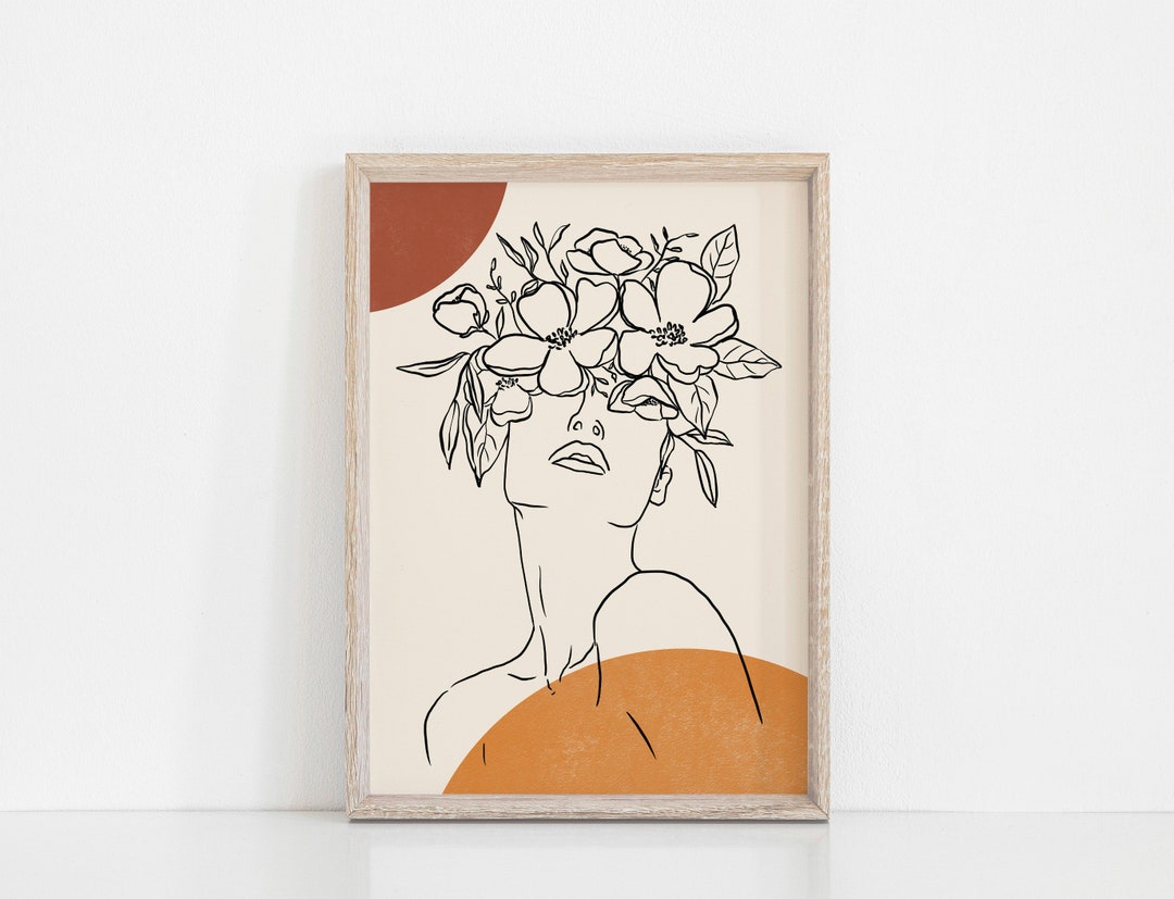 Boho Girl Line Art Abstract Female Wall Print Minimalist Art Head of ...