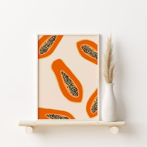 Papaya Wandkunst, Papaya Print, Küchen Dekor, Boho Wanddeko, Abstrakte Wandkunst, Obst Wandkunst, Papaya Poster, Moderne Mid Century Wandkunst