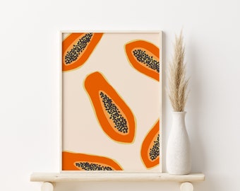 Papaya Wall Art, Papaya Print, Kitchen Print, Boho Wall Decor, Abstract Wall Art, Fruit Wall Art, Fruits Print, Papaya Poster, Orange Papaya