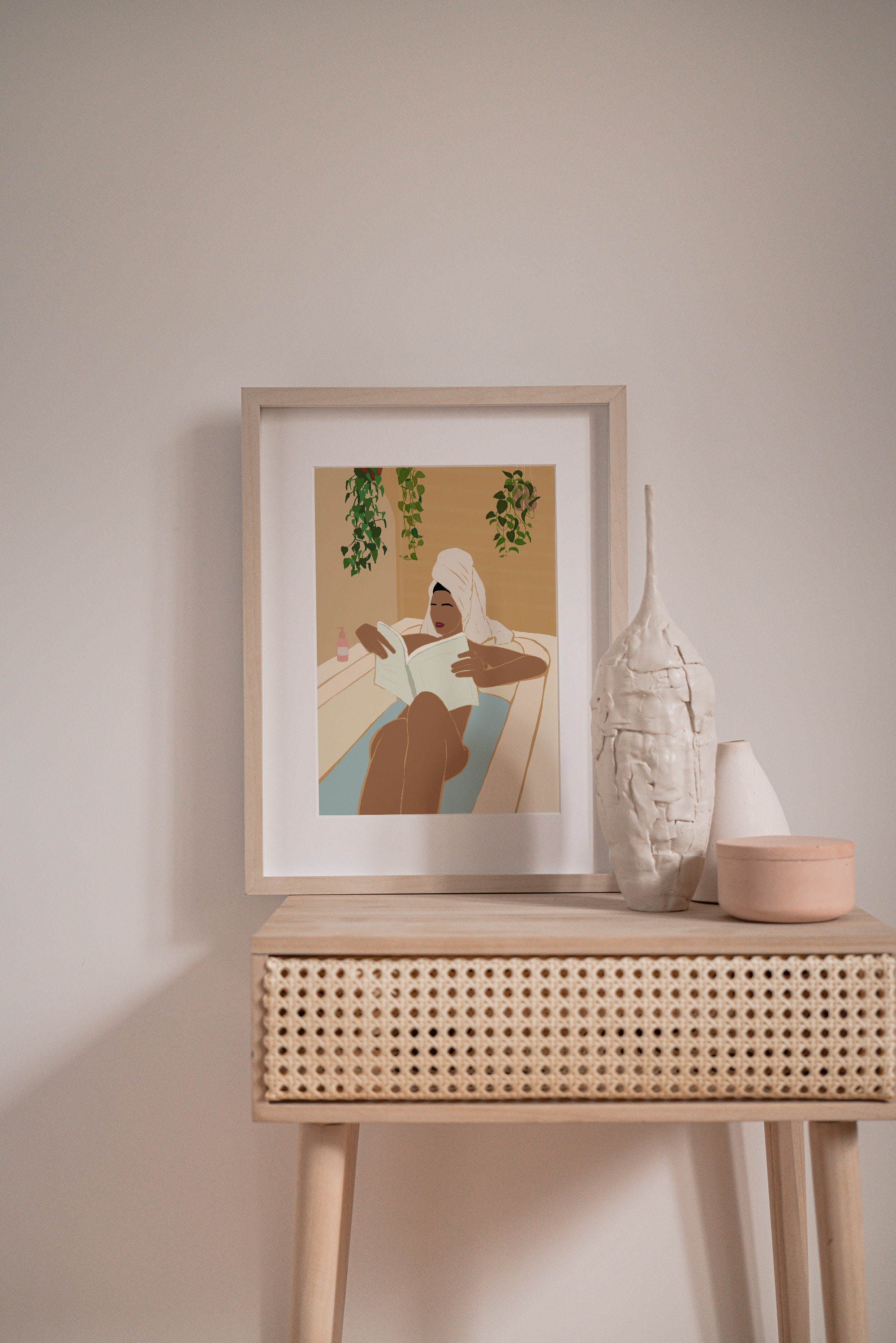 Bathroom Wall Art, Abstract Woman Art, Bath Print, Plant Lover Print, Tuscan Bath Print, Brown ...