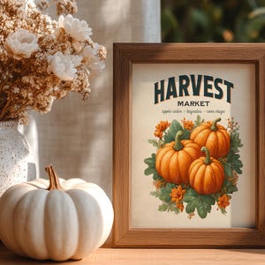 Harvest Market Sign, Vintage Pumpkin Wall Art, Rustic Fall Decor, Farmhouse Printable, Autumn Market Kitchen Wall Decor, Fall Entryway Print