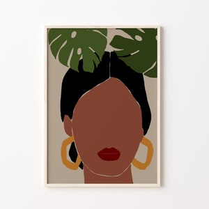 Black Girl Art | Boho Wall Art | African Woman Art Print | Abstract Female Wall Decor | Woman Face Abstract Art | Earthy Tone | Portrait Art