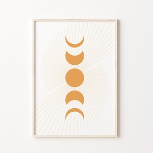 Moon Phases Art, Lunar Phases Art, Modern Mid Century Art, Minimalist Art, Waxing Moon, Boho Wall Print, Geometric Art, Celestial Art